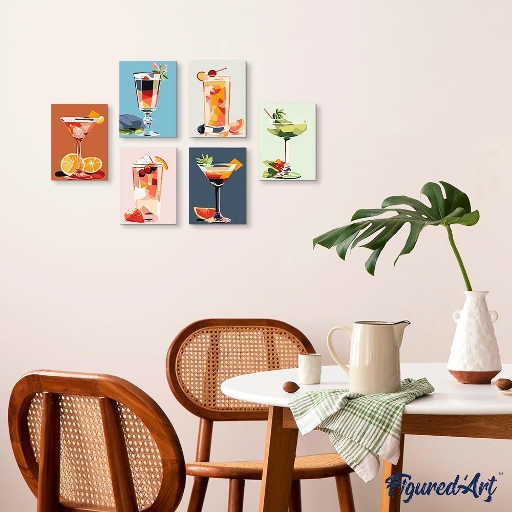 Mini Paint by Numbers 15X20Cm (6 Pieces) - Vibrant Cocktails