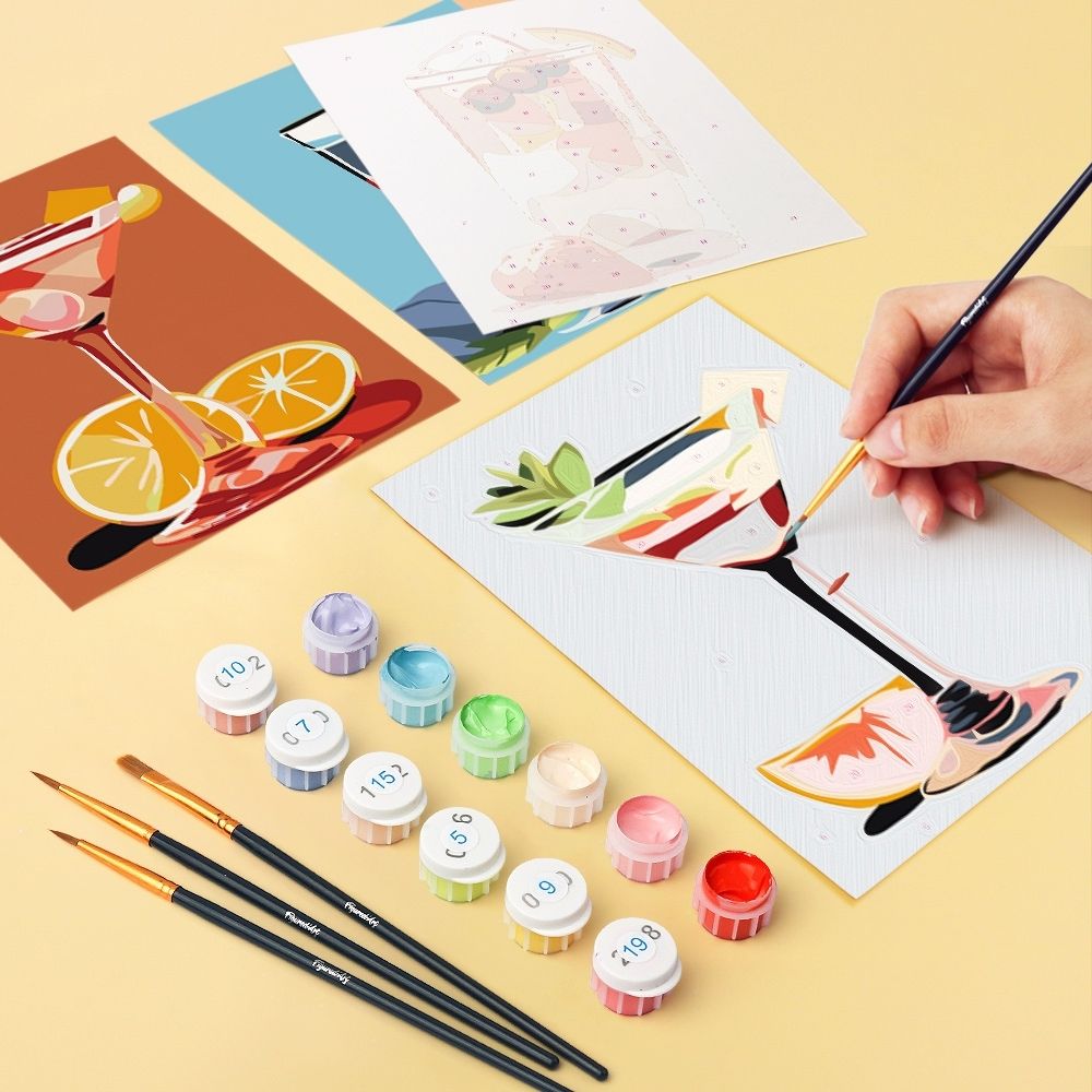 Mini Paint by Numbers 15X20Cm (6 Pieces) - Vibrant Cocktails