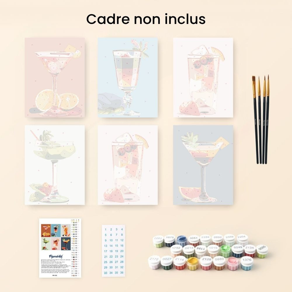 Mini Paint by Numbers 15X20Cm (6 Pieces) - Vibrant Cocktails