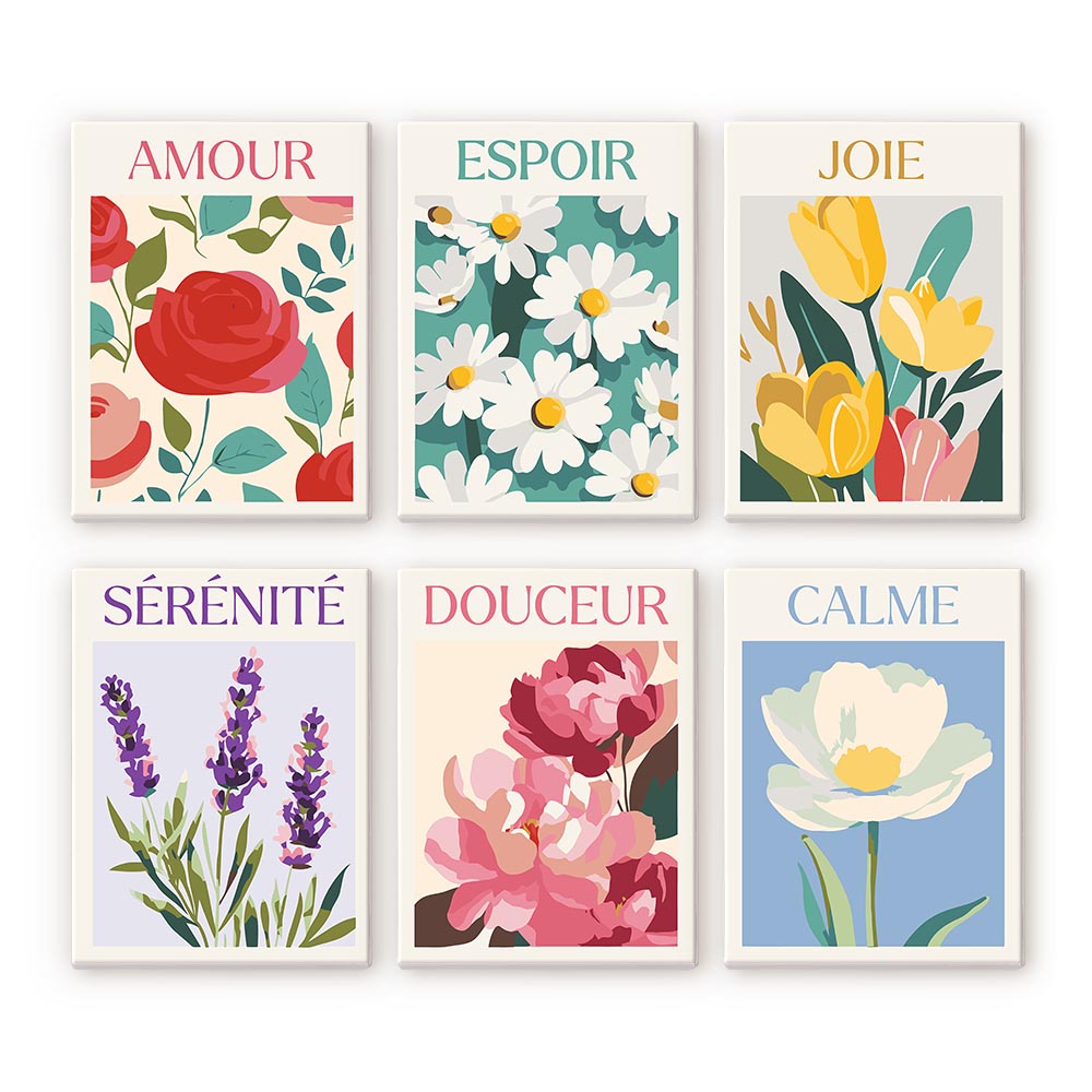 Mini Peinture Par Numéros 15X20Cm (6 Pièces) - Fleurs De Bonheur