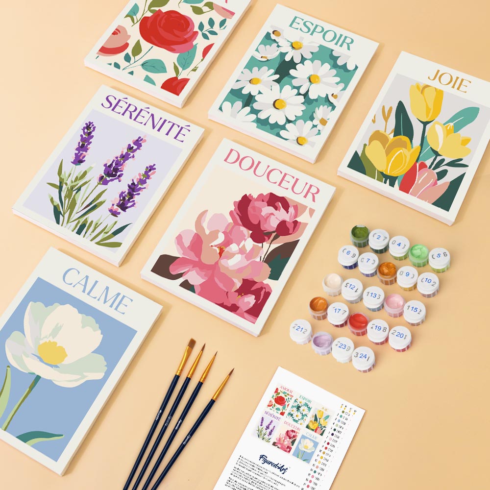 Mini Peinture Par Numéros 15X20Cm (6 Pièces) - Fleurs De Bonheur