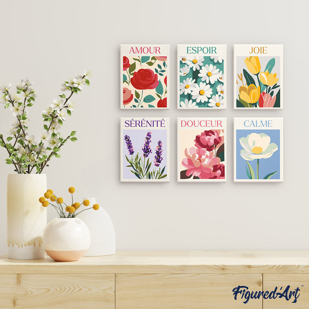 Mini Peinture Par Numéros 15X20Cm (6 Pièces) - Fleurs De Bonheur
