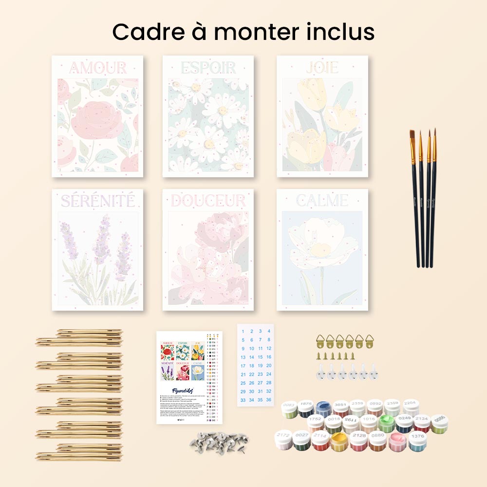 Mini Peinture Par Numéros 15X20Cm (6 Pièces) - Fleurs De Bonheur