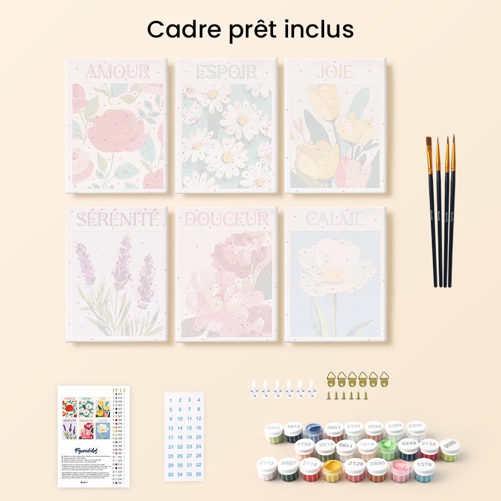 Mini Peinture Par Numéros 15X20Cm (6 Pièces) - Fleurs De Bonheur