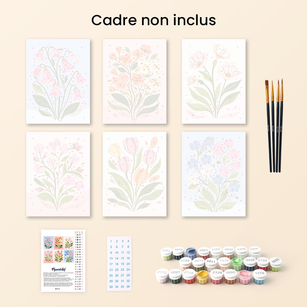 Mini Peinture Par Numéros 15X20Cm (6 Pièces) - Fleurs Pastel