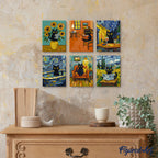 Mini Paint By Numbers 15X20Cm (6 Pieces) - Van Gogh Style Cat