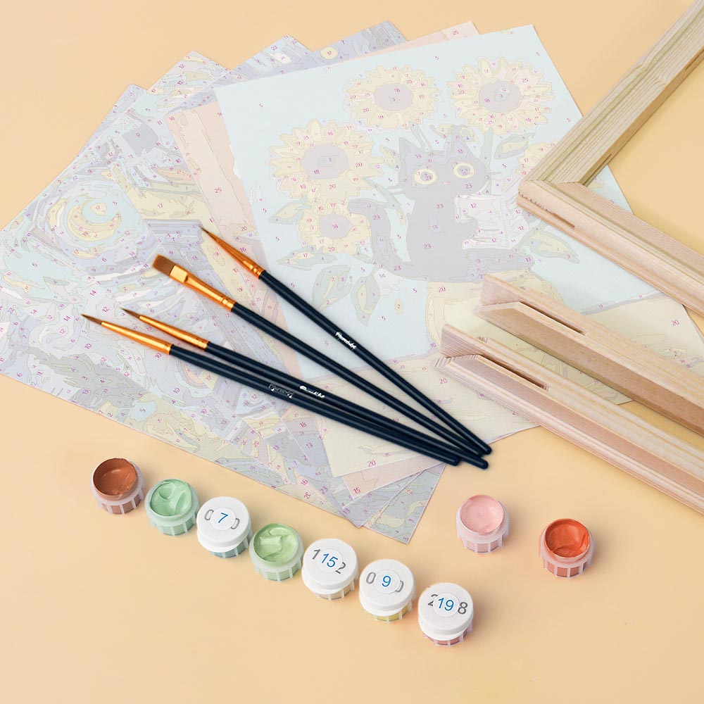 Mini Paint By Numbers 15X20Cm (6 Pieces) - Van Gogh Style Cat