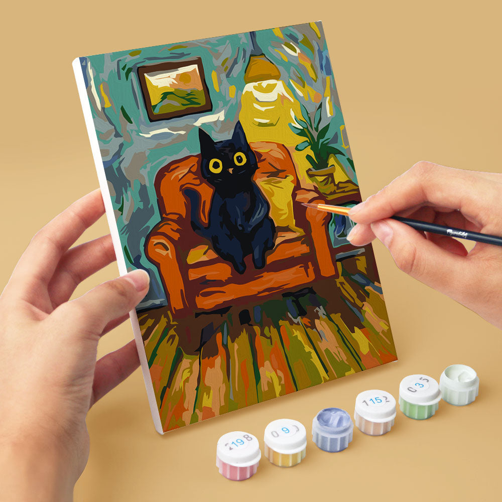 Mini Paint By Numbers 15X20Cm (6 Pieces) - Van Gogh Style Cat