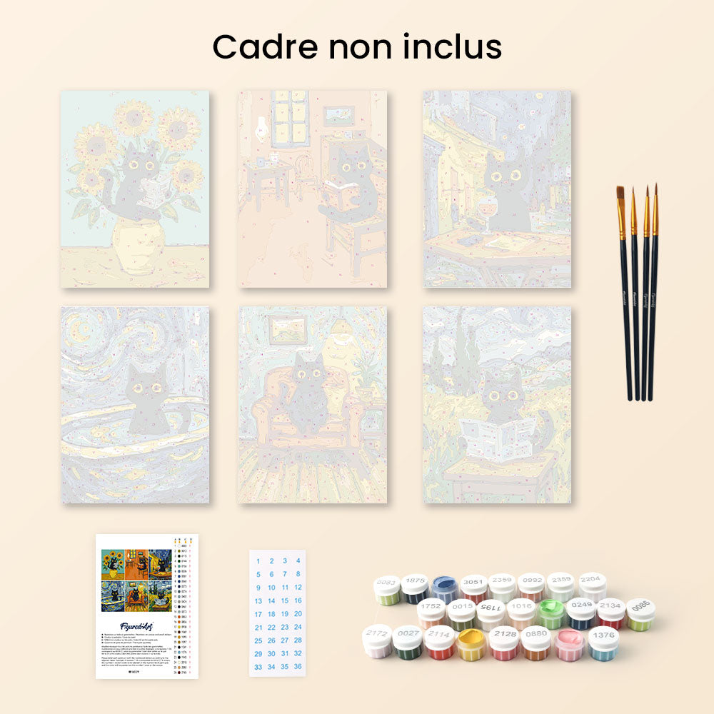 Mini Paint By Numbers 15X20Cm (6 Pieces) - Van Gogh Style Cat