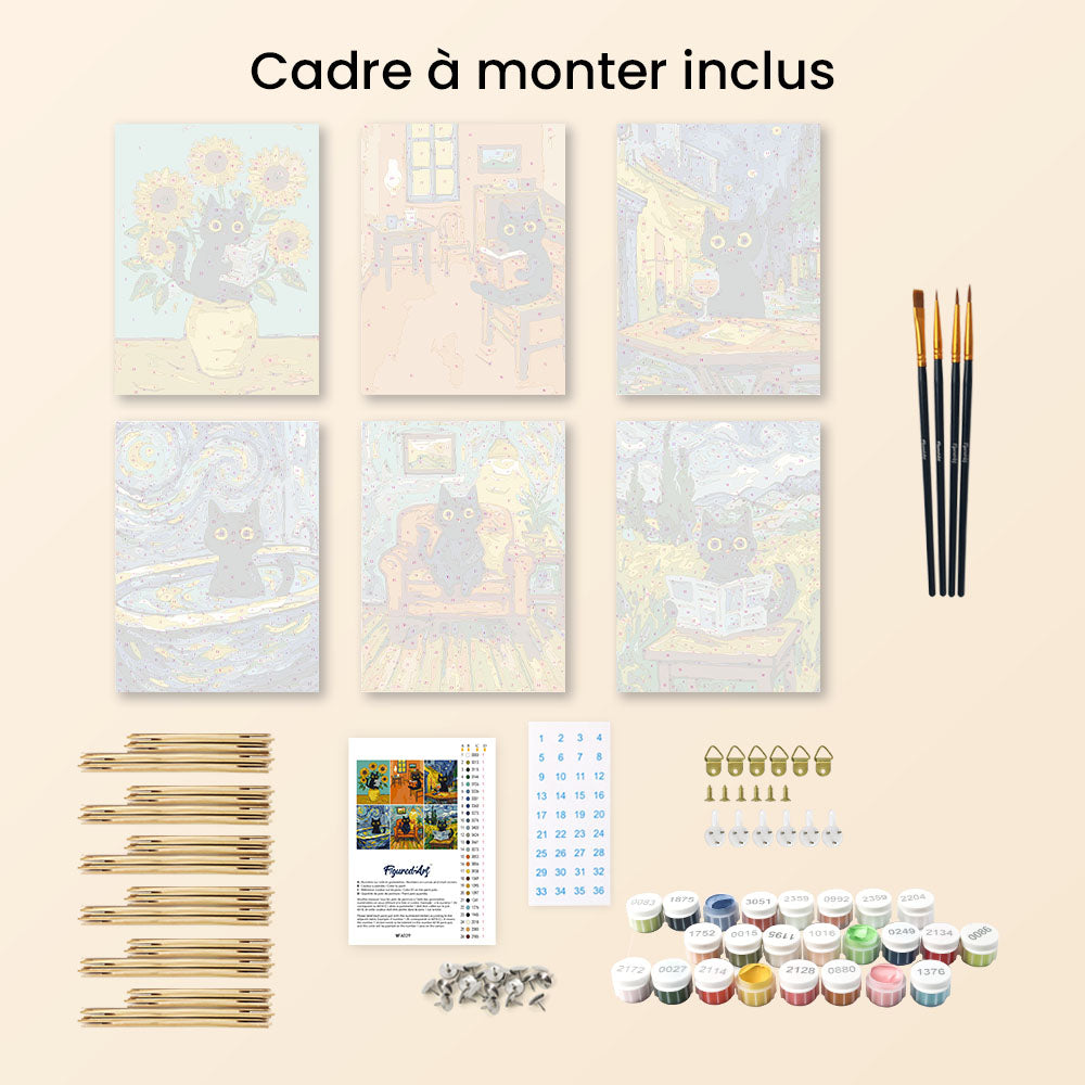 Mini Paint By Numbers 15X20Cm (6 Pieces) - Van Gogh Style Cat