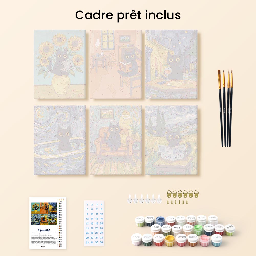 Mini Paint By Numbers 15X20Cm (6 Pieces) - Van Gogh Style Cat