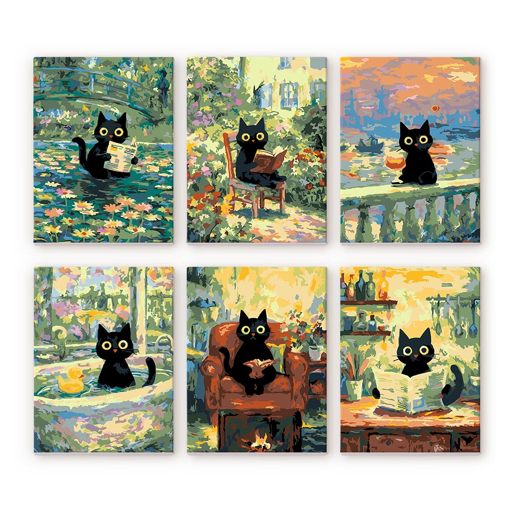 Mini Peinture Par Numéros 15X20Cm (6 Pièces) - Chat Style Claude Monet