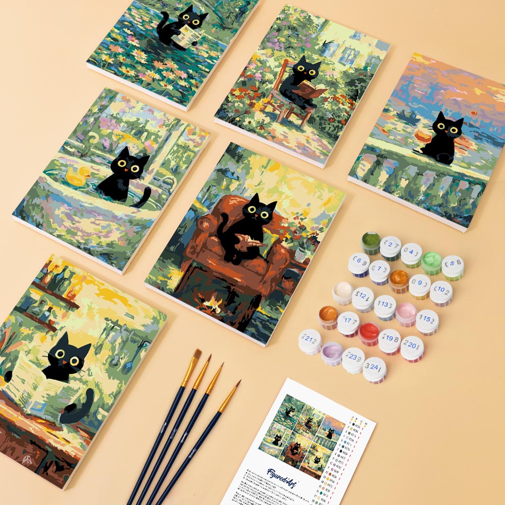 Mini Peinture Par Numéros 15X20Cm (6 Pièces) - Chat Style Claude Monet