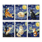Mini Peinture Par Numéros 15X20Cm (6 Pièces) - Chats Nuit Étoilée
