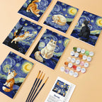 Mini Peinture Par Numéros 15X20Cm (6 Pièces) - Chats Nuit Étoilée