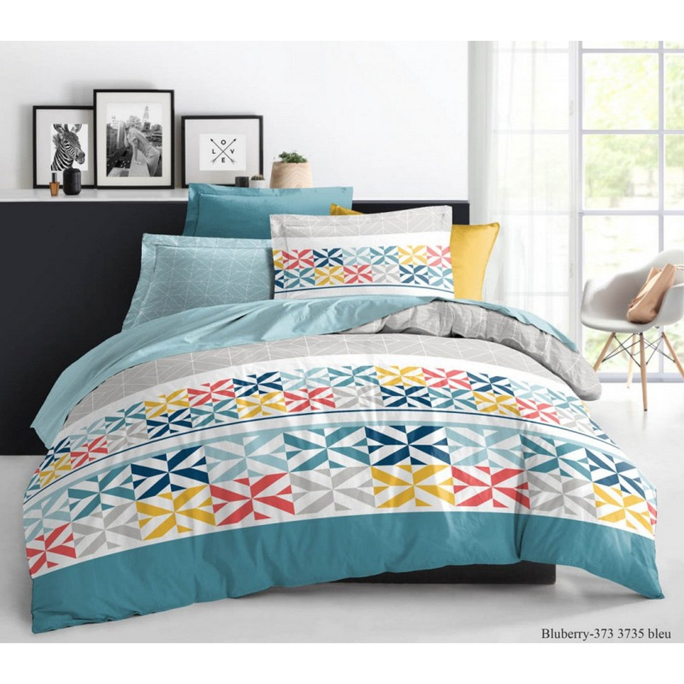 Parure De Couette - 100% Coton - Blueberry Bleu