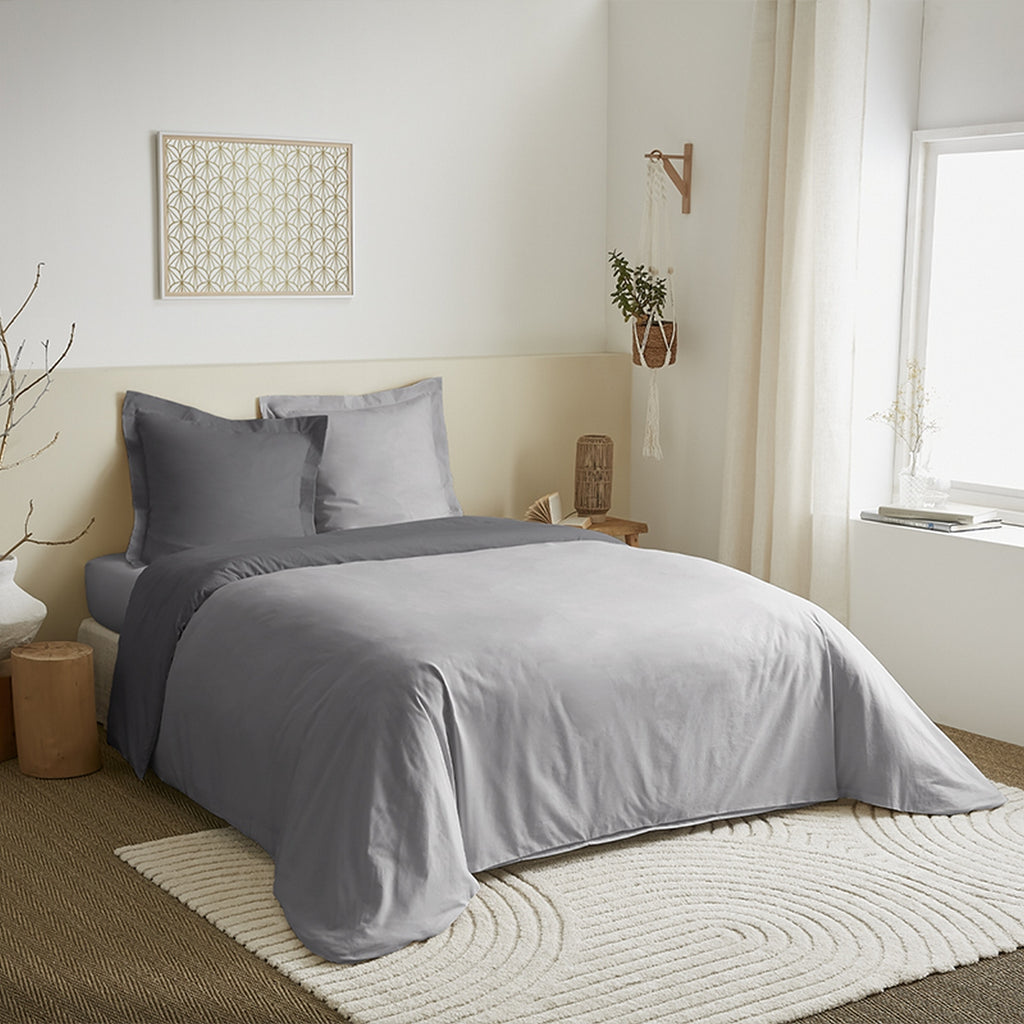 Parure De Couette - 100% Coton - Gris/Anthracite