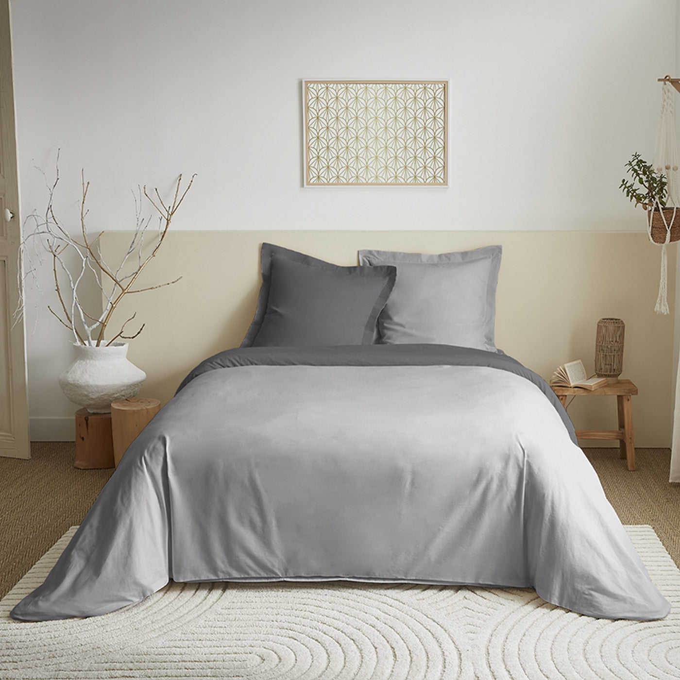 Parure De Couette - 100% Coton - Gris/Anthracite