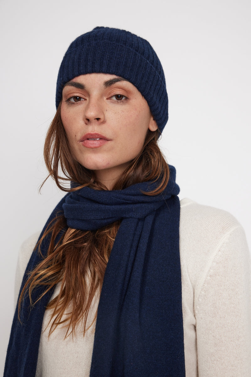 Stole Scarf - Navy Blue - 100% Oeko-Tex Cashmere - Mixed