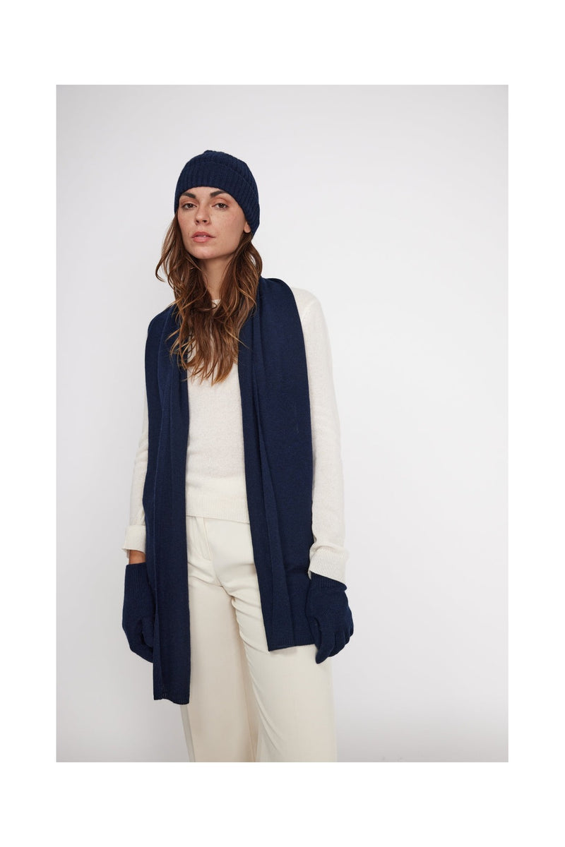 Stole Scarf - Navy Blue - 100% Oeko-Tex Cashmere - Mixed