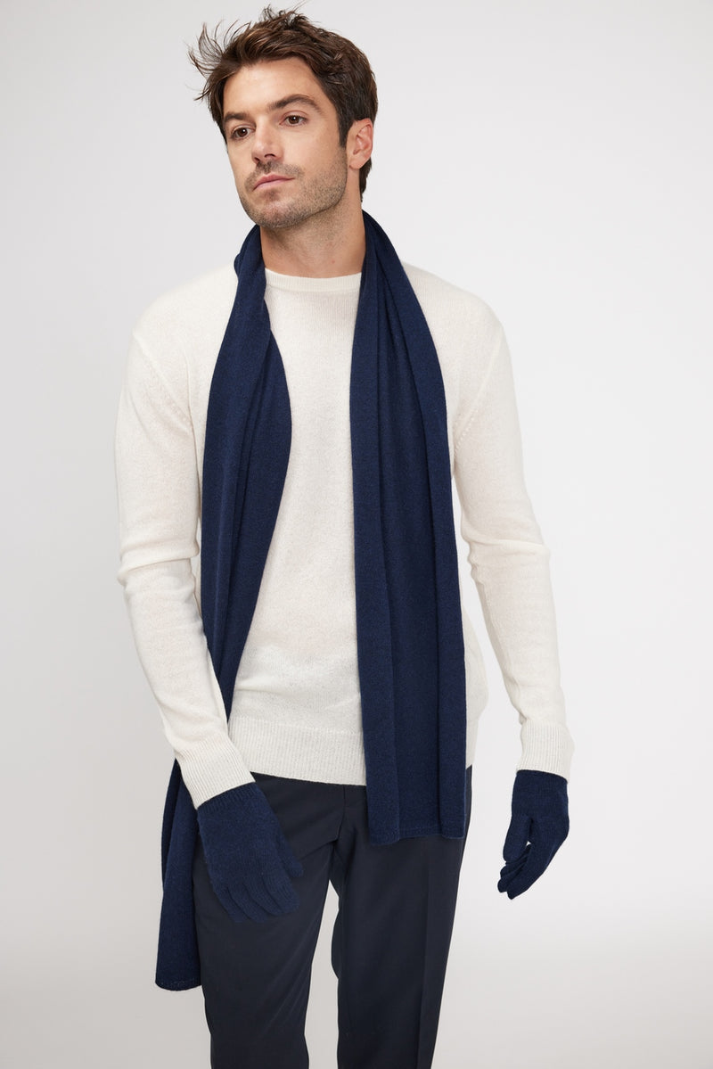 Stole Scarf - Navy Blue - 100% Oeko-Tex Cashmere - Mixed