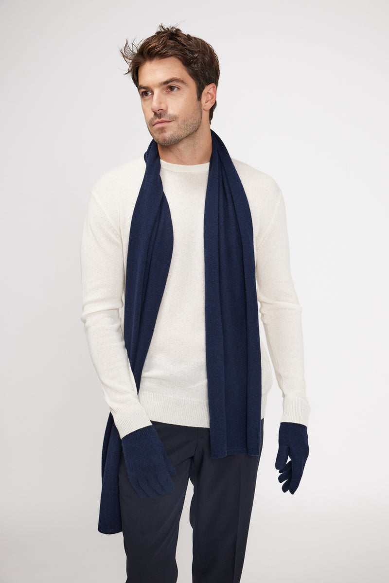 Stole Scarf - Navy Blue - 100% Oeko-Tex Cashmere - Mixed