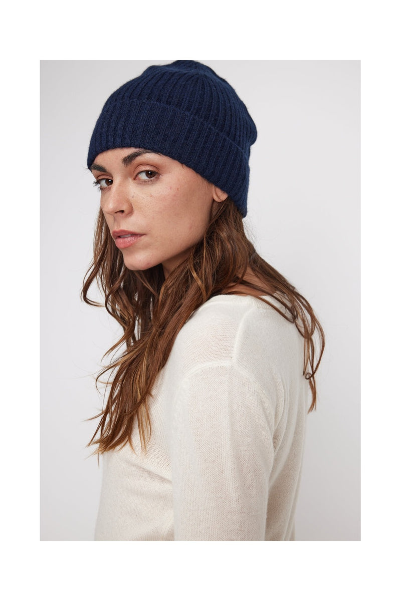 Beanie - Navy blue - 100% Cashmere Oeko-Tex - Mixed