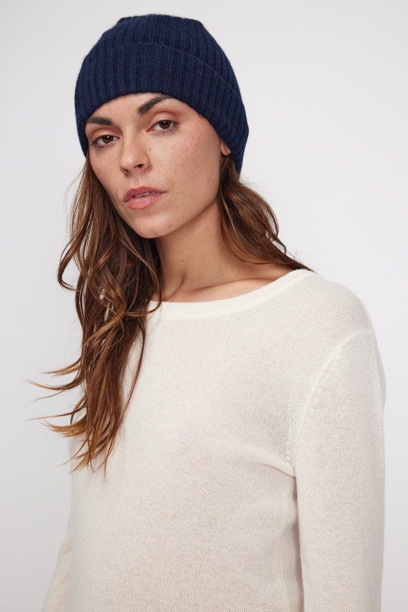 Beanie - Navy blue - 100% Cashmere Oeko-Tex - Mixed