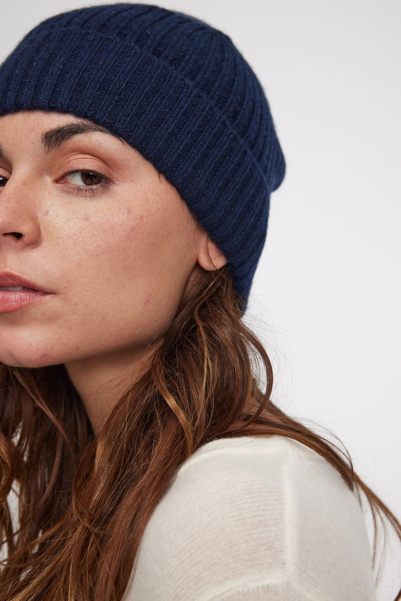 Beanie - Navy blue - 100% Cashmere Oeko-Tex - Mixed