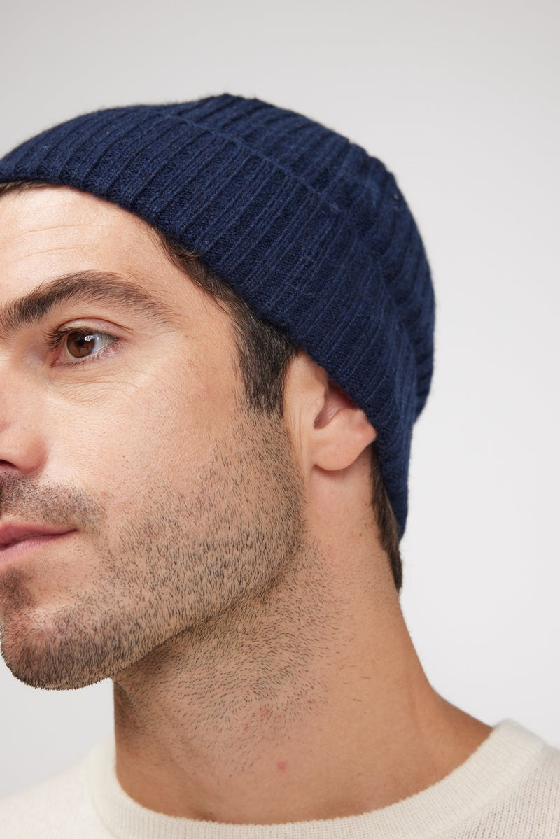 Beanie - Navy blue - 100% Cashmere Oeko-Tex - Mixed