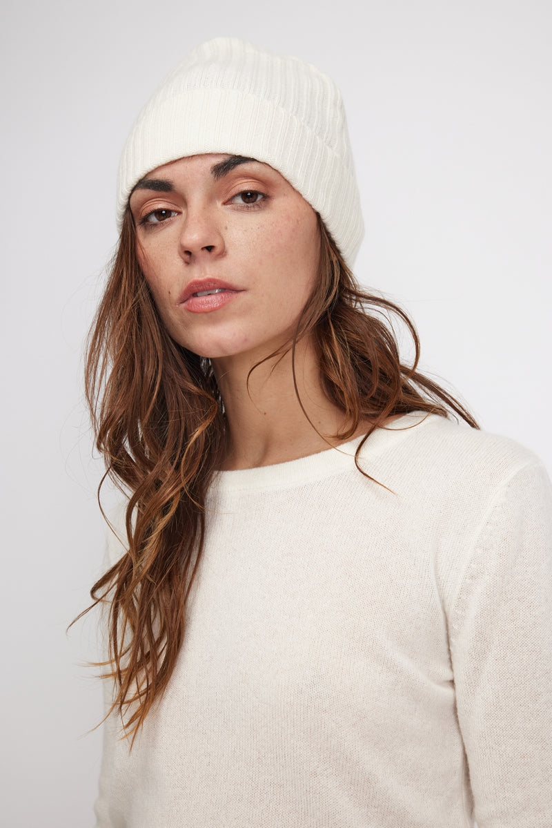 Beanie - Ecru - 100% Cashmere Oeko-Tex - Mixed