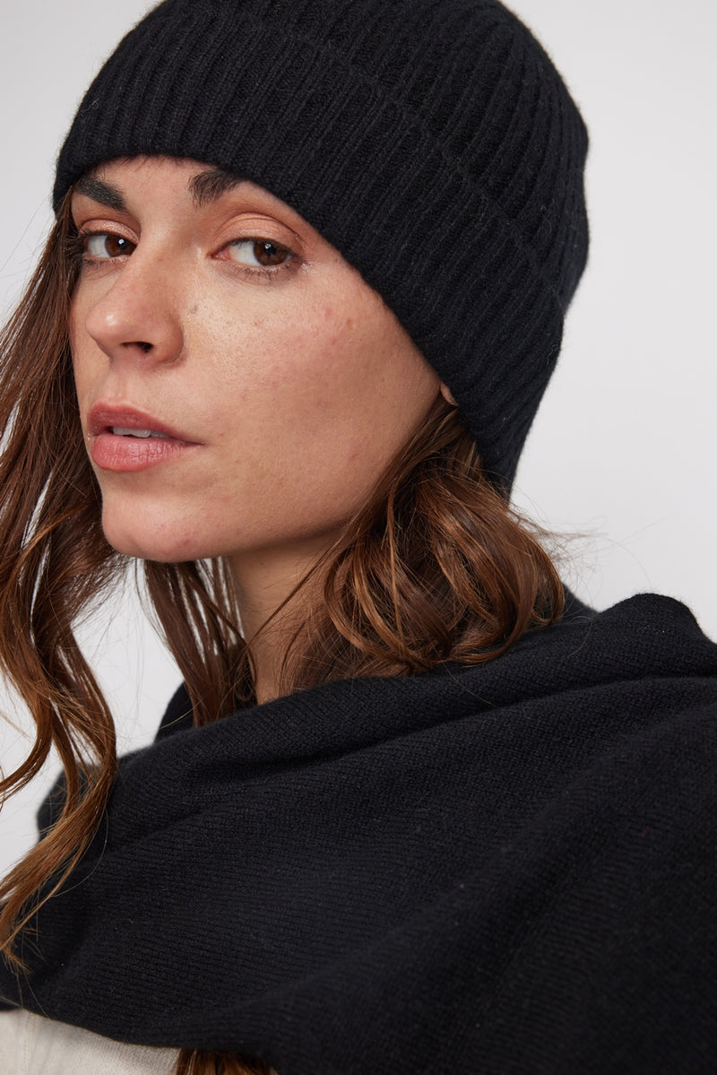 Beanie - Black - 100% Cashmere Oeko-Tex - Mixed