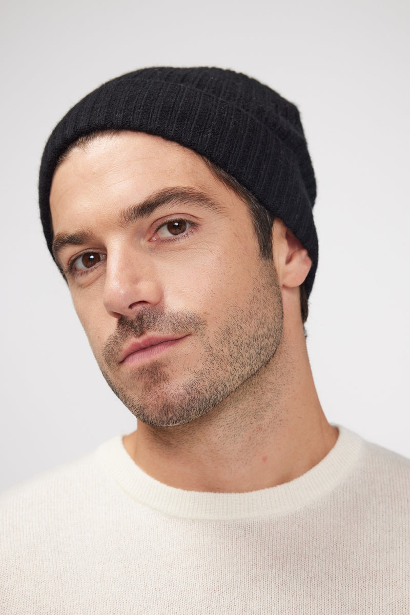 Beanie - Black - 100% Cashmere Oeko-Tex - Mixed