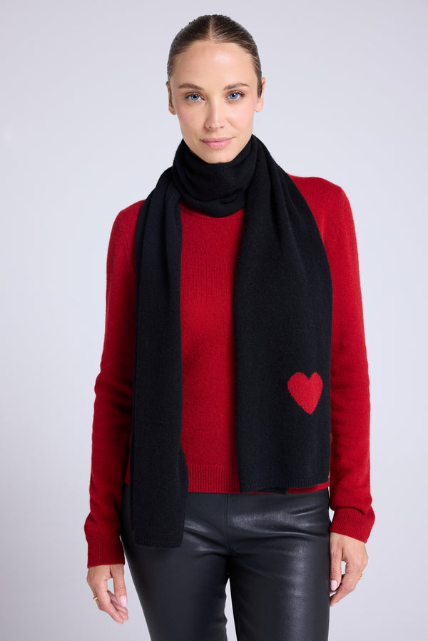 Echarpe Etole Unisexe Cœur En Cachemire - Noir Rouge - Mixte