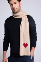 Bufanda Estola Unisex con Corazón de Cachemir - Beige Crema Rojo