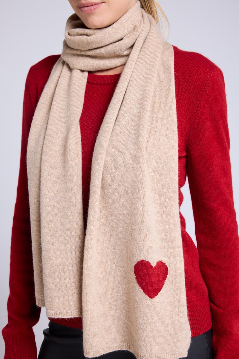 Echarpe Etole Unisexe Cœur En Cachemire - Beige Crème Rouge