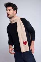 Bufanda Estola Unisex con Corazón de Cachemir - Beige Crema Rojo