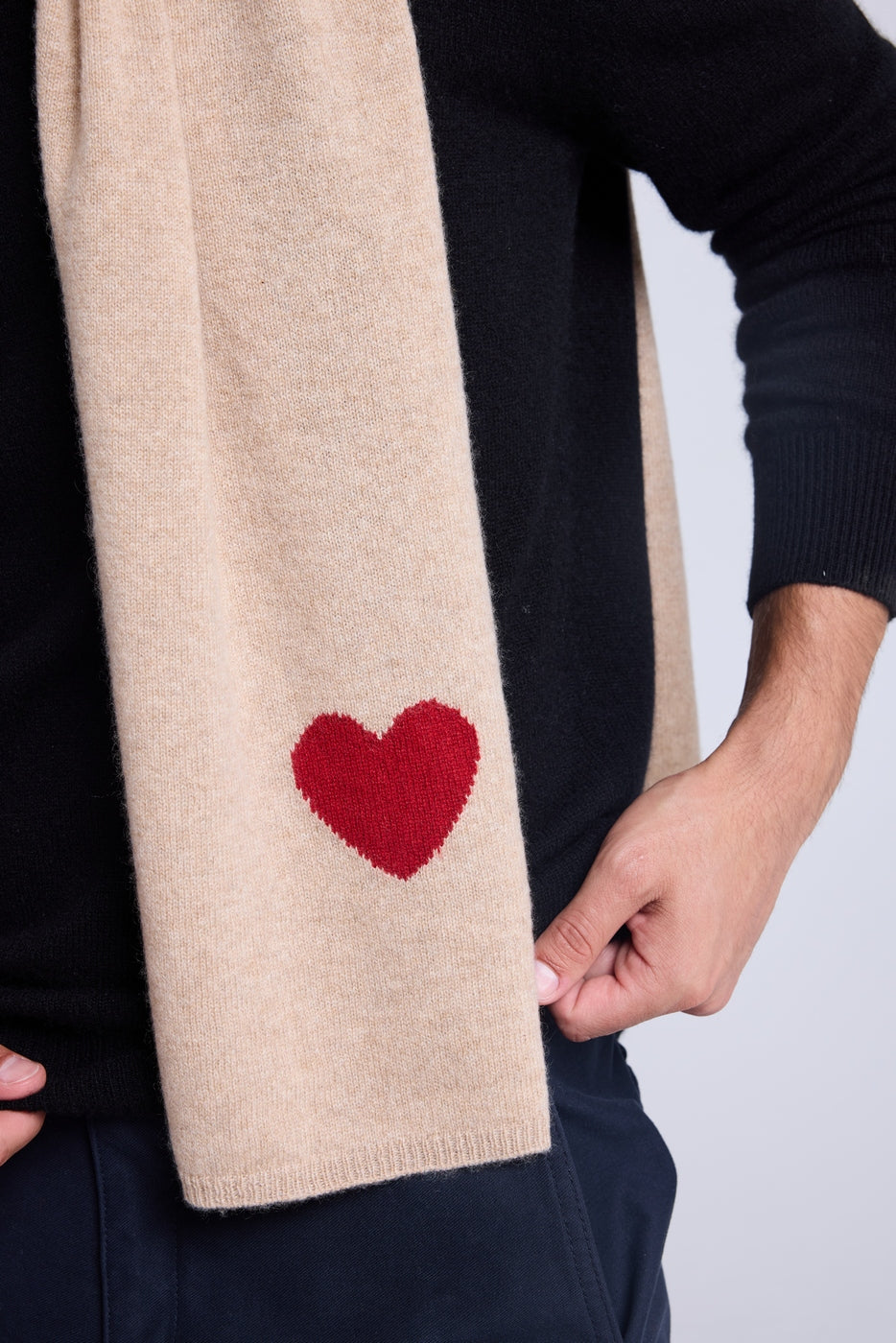 Bufanda Estola Unisex con Corazón de Cachemir - Beige Crema Rojo