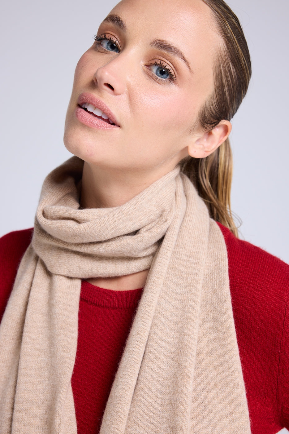 Bufanda Estola Unisex con Corazón de Cachemir - Beige Crema Rojo