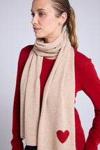 Bufanda Estola Unisex con Corazón de Cachemir - Beige Crema Rojo