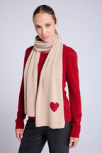 Bufanda Estola Unisex con Corazón de Cachemir - Beige Crema Rojo