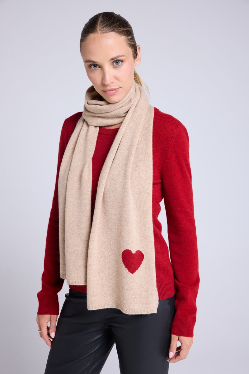 Echarpe Etole Unisexe Cœur En Cachemire - Beige Crème Rouge