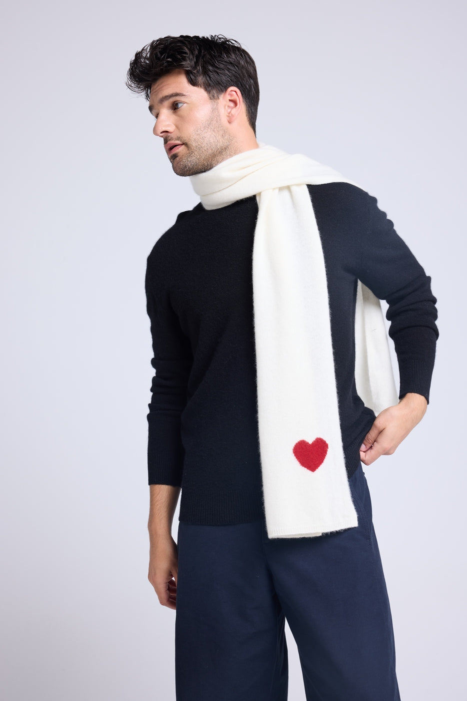 Szalik Etola Unisex Serce z Kaszmiru – Biało-Czerwony – Męski/Damski