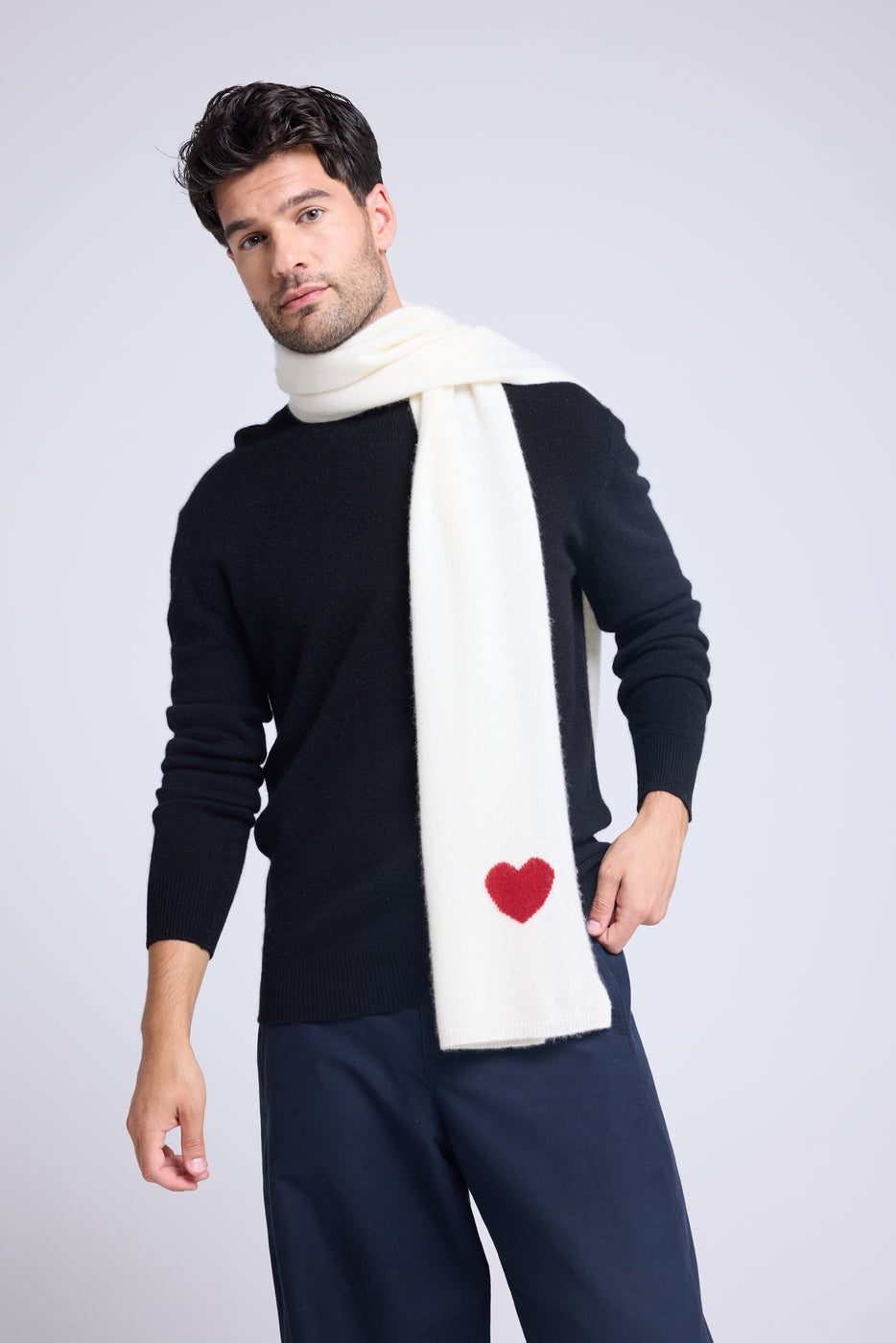 Szalik Etola Unisex Serce z Kaszmiru – Biało-Czerwony – Męski/Damski