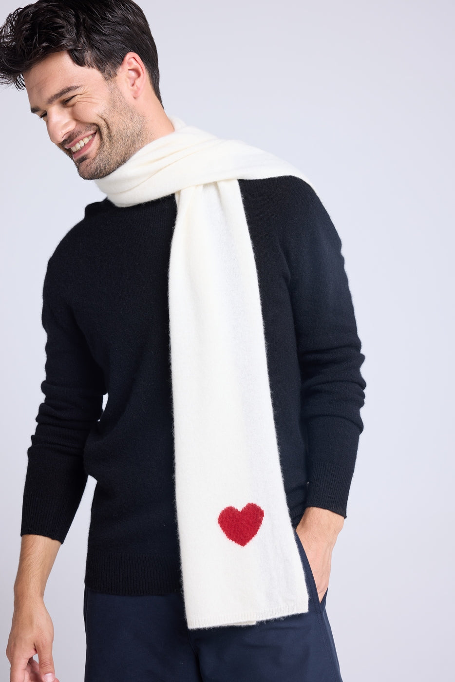 Szalik Etola Unisex Serce z Kaszmiru – Biało-Czerwony – Męski/Damski
