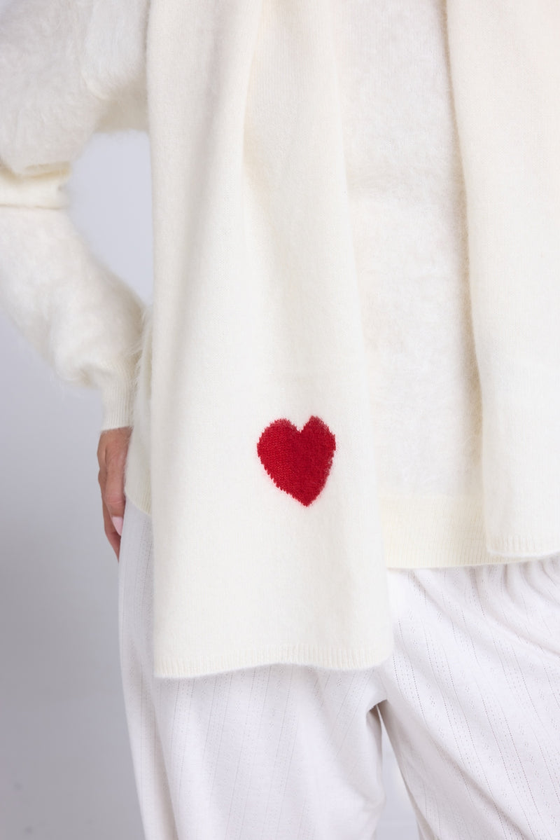 Echarpe Etole Unisexe Cœur - Blanc Rouge