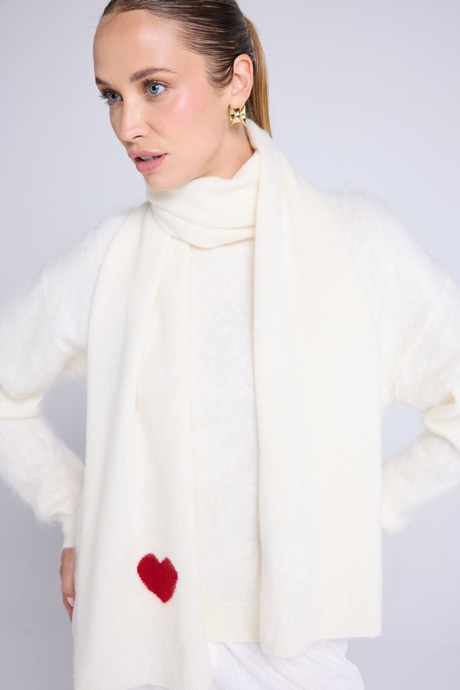 Szalik Etola Unisex Serce z Kaszmiru – Biało-Czerwony – Męski/Damski