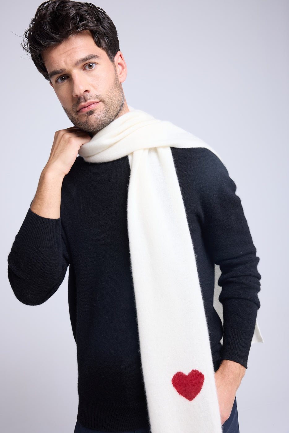 Szalik Etola Unisex Serce z Kaszmiru – Biało-Czerwony – Męski/Damski