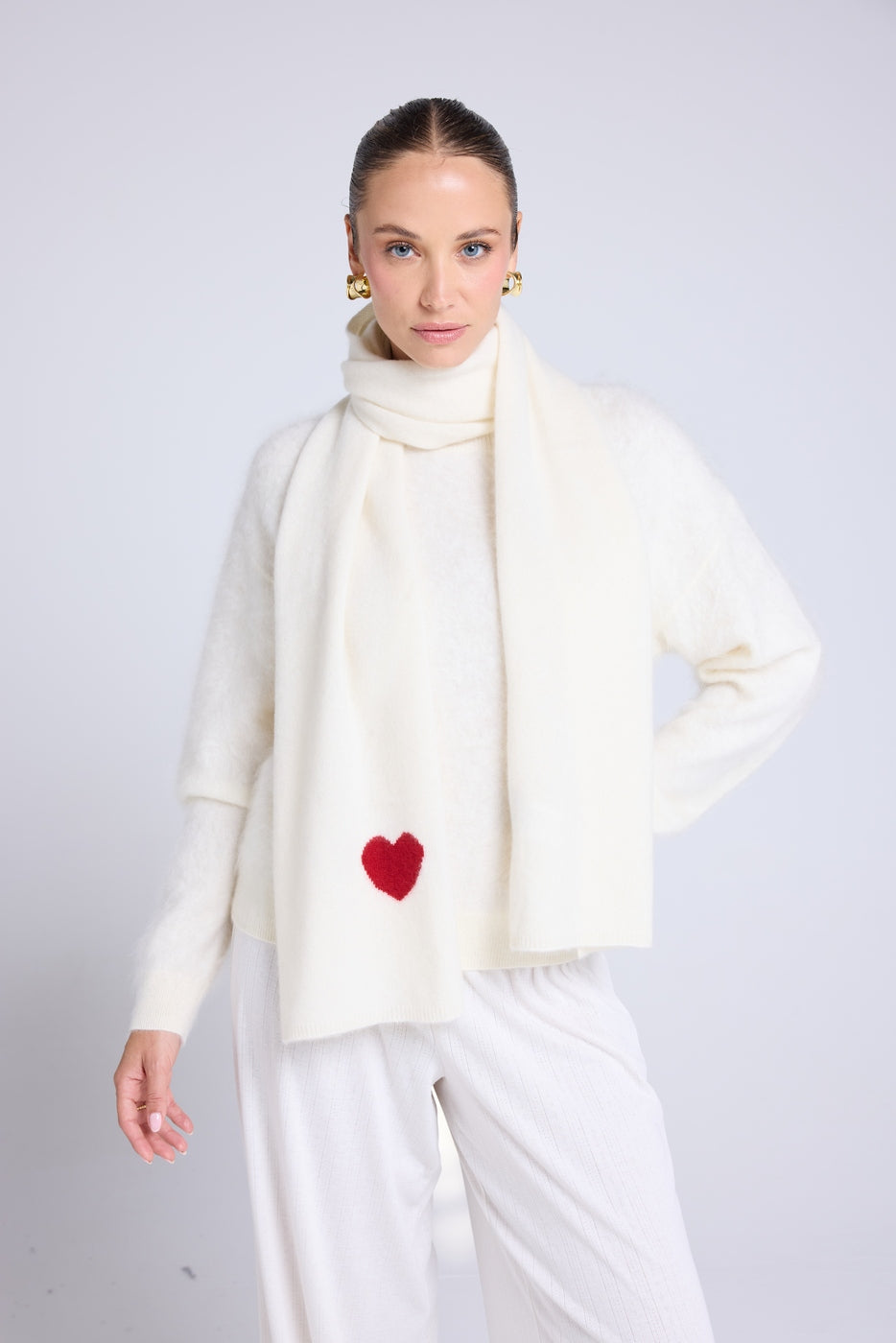 Szalik Etola Unisex Serce z Kaszmiru – Biało-Czerwony – Męski/Damski
