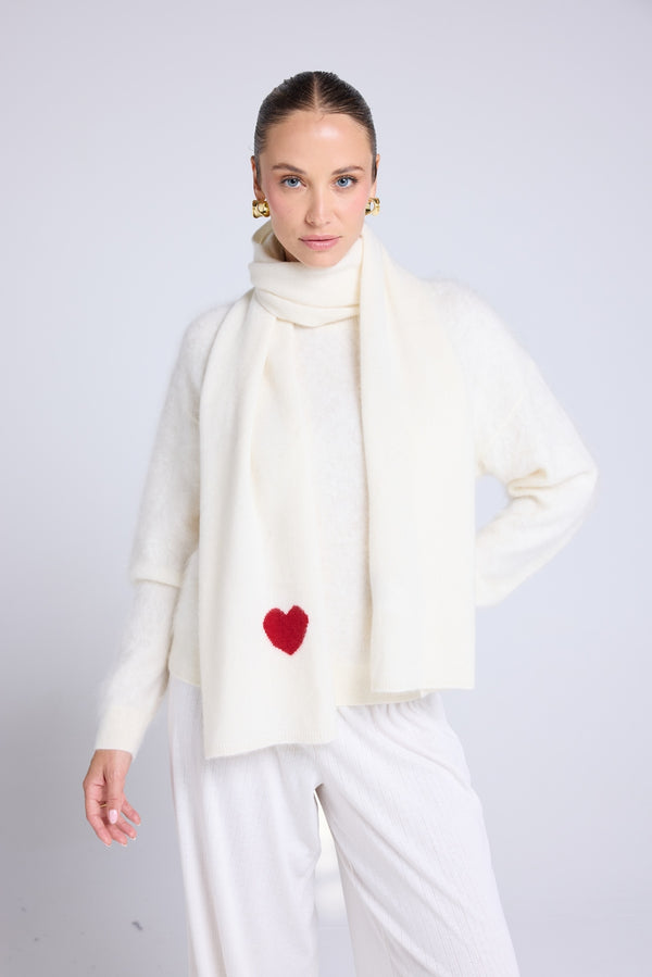 Echarpe Etole Unisexe Cœur En Cachemire - Blanc Rouge - Mixte